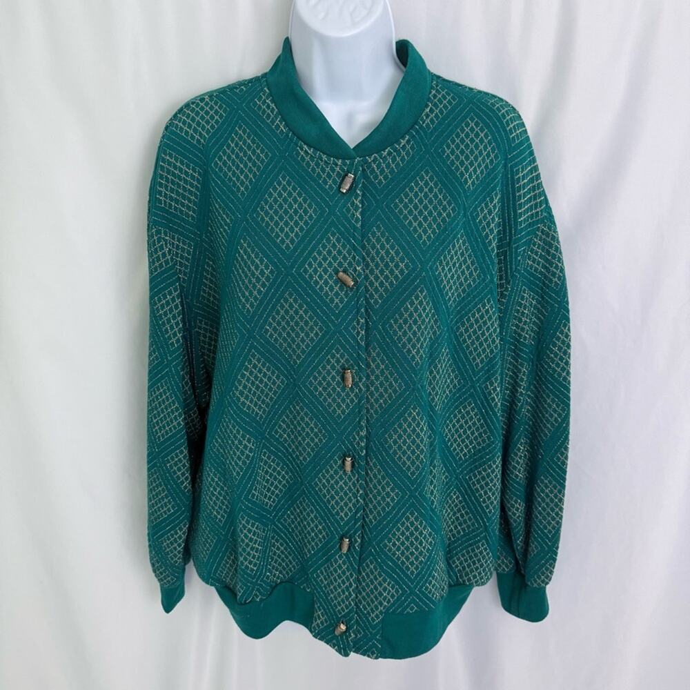 Vtg. Graff Green and Gold Cardigan Size Large